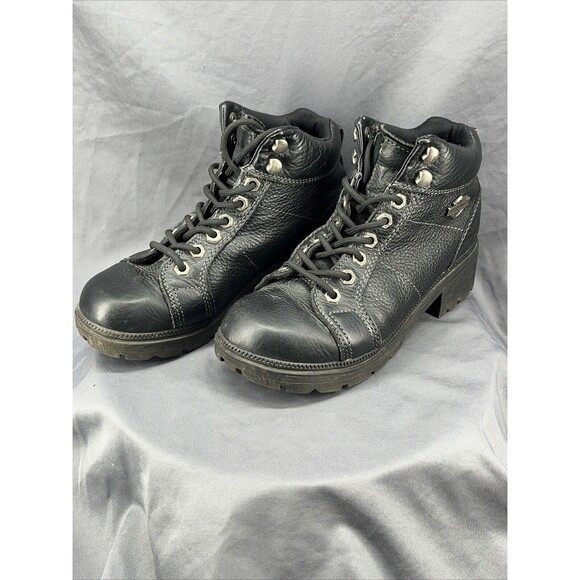 Harley Davidson 84280 Women's Motorcycle Boots Size 7.5 Black Lace Up - Picture 1 of 15